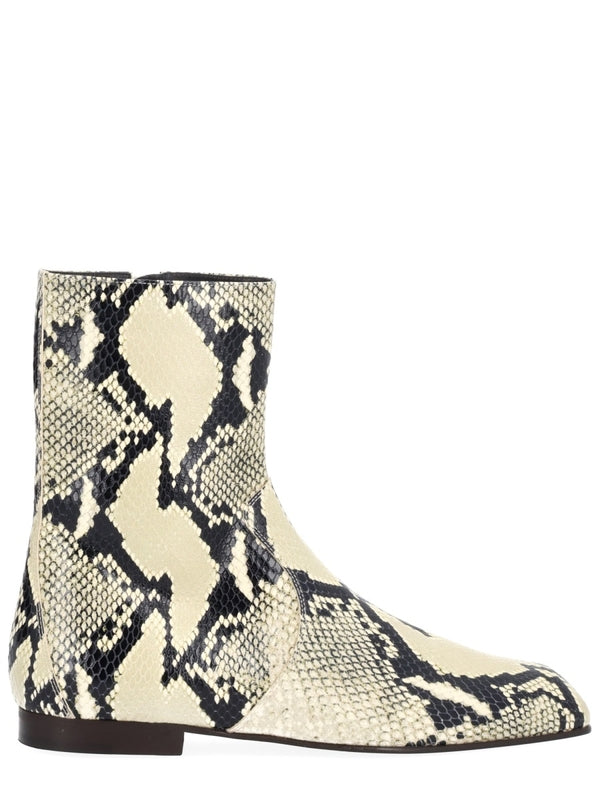 Khaite Beige Animal Pattern Ankle Boots