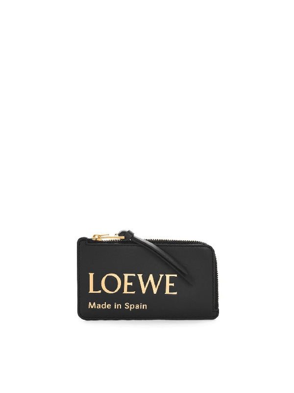 Logo embossed leather zip card case