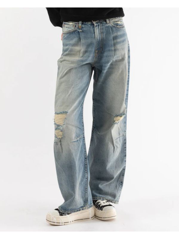 Distressed Cotton Denim Pants