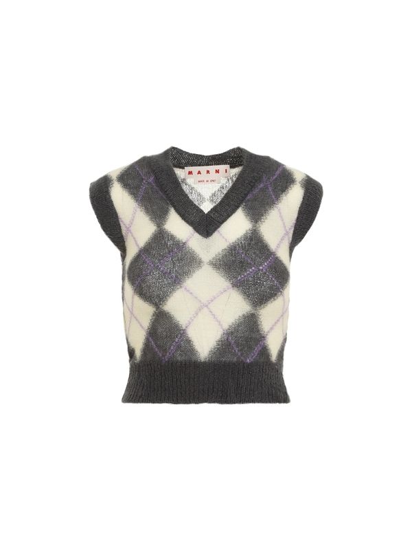 Argyle Mohair Blend Knit Vest