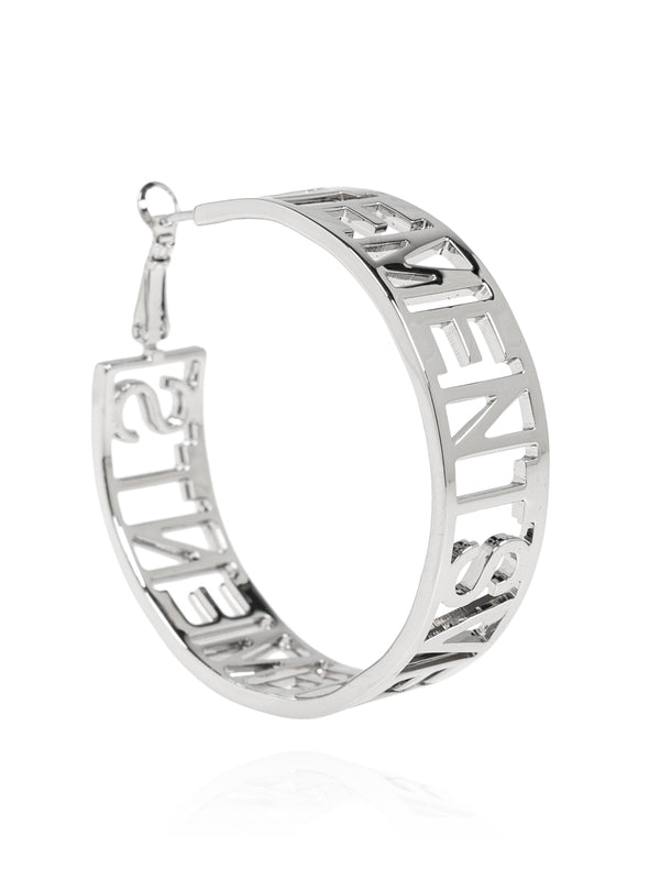 Logo Detail Silver Hoop Earrings