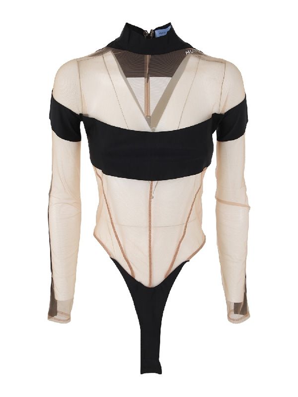 Spiral Sheer Panel Jersey Bodysuit