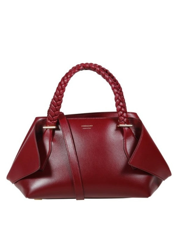 Braided Handle Leather Tote Bag