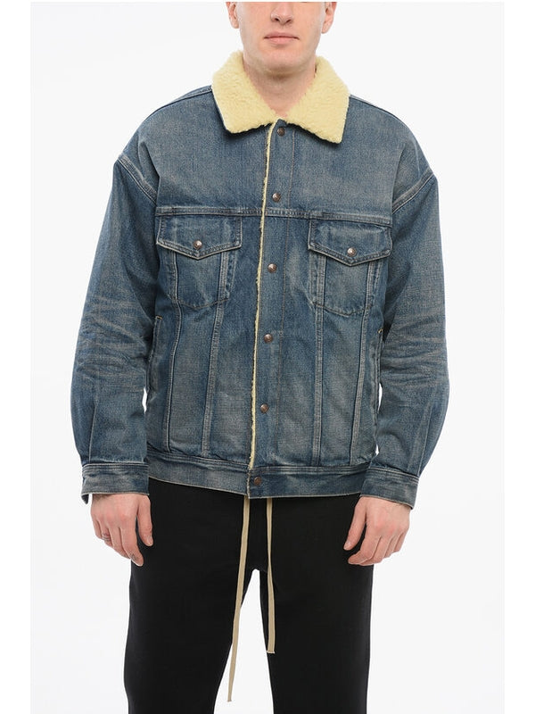 Shearling Collar Fringe Denim Jacket