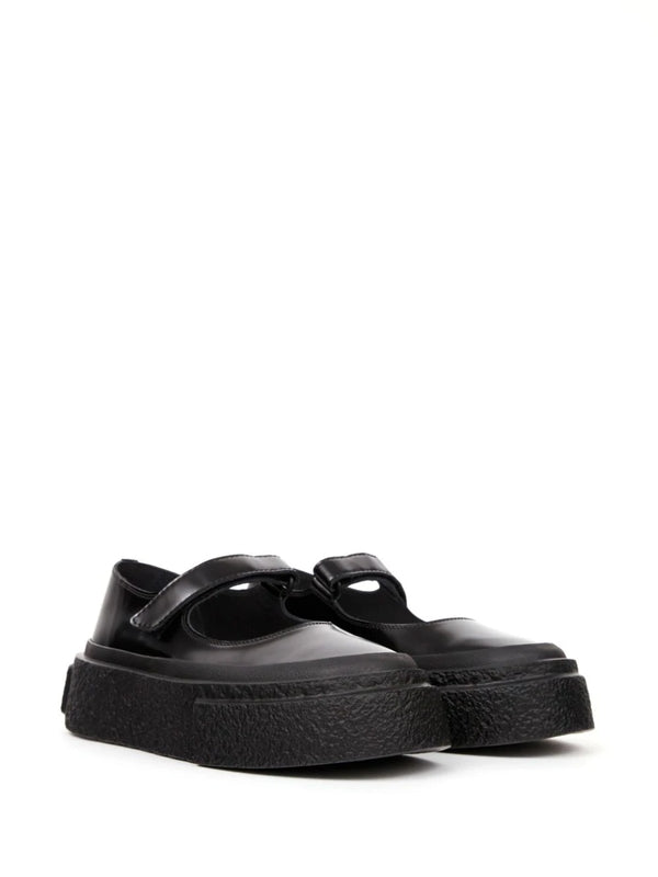 Black Calfskin Platform Flats