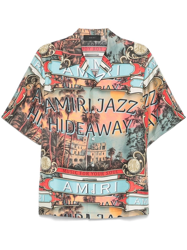 All-Over Printed Pattern Silk Bowling Shirt