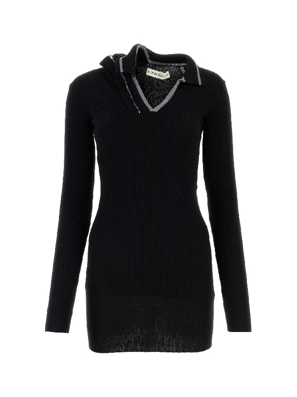 ハーフジップネックカットアウト装飾ドレス