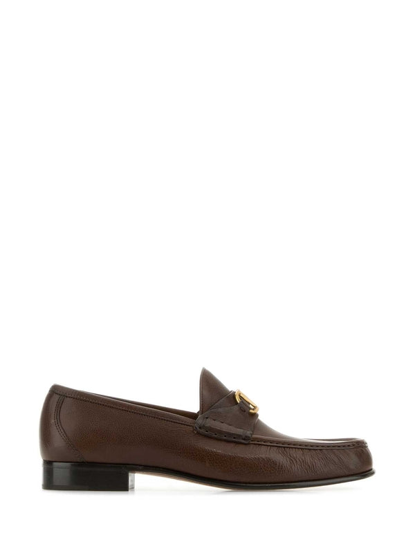 V Logo Leather Loafers