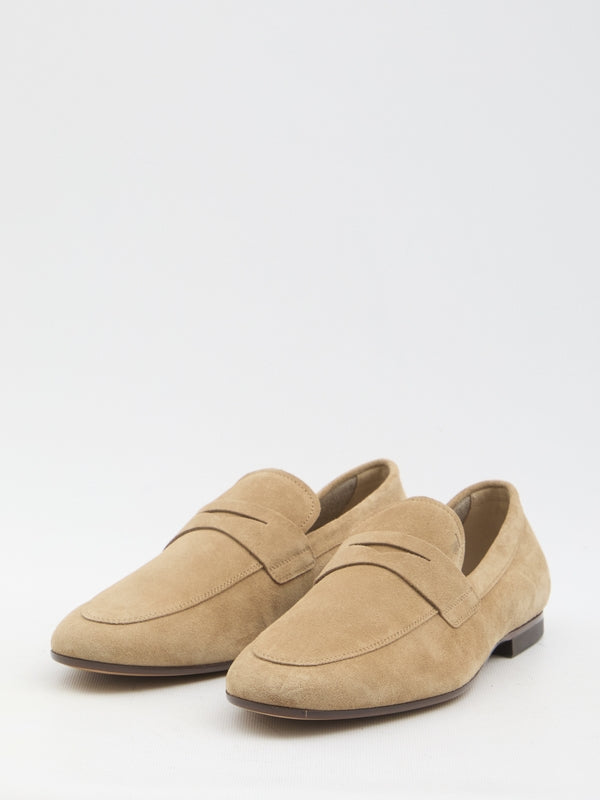 T Logo Suede Leather Loafer