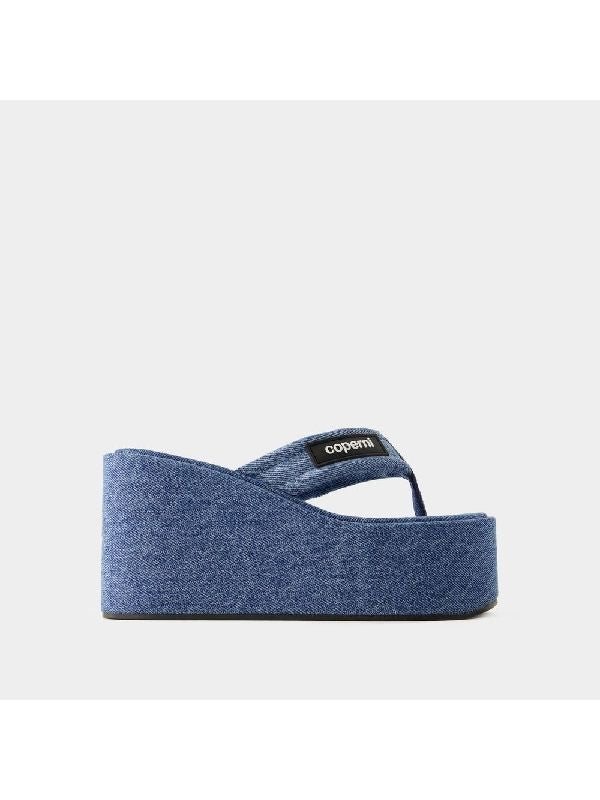 Logo Denim Wedge Flip-Flop