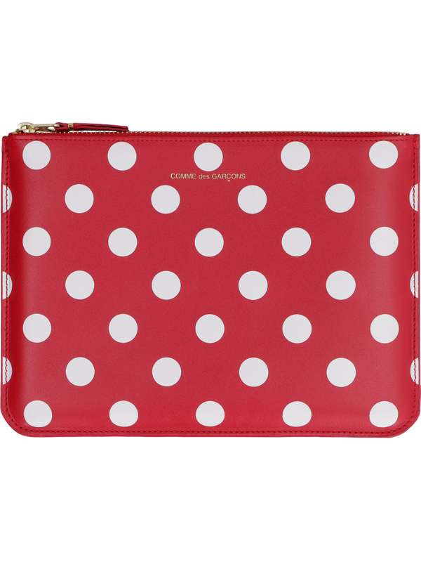 Polka Dot Red Leather Small Pouch