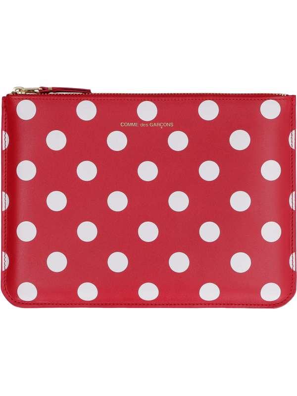 Polka Dot Red Leather Small Pouch