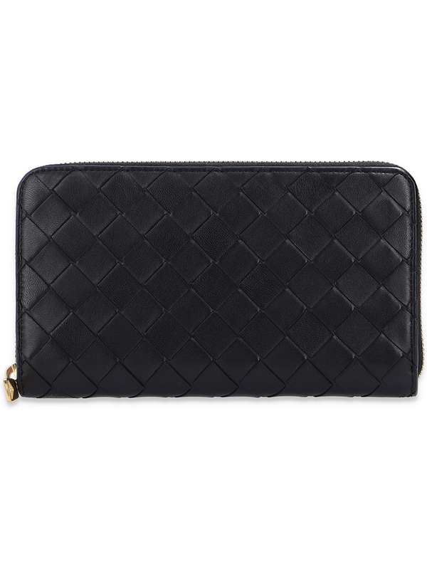 Black Intrecciato Leather Zipper Around
  Wallet