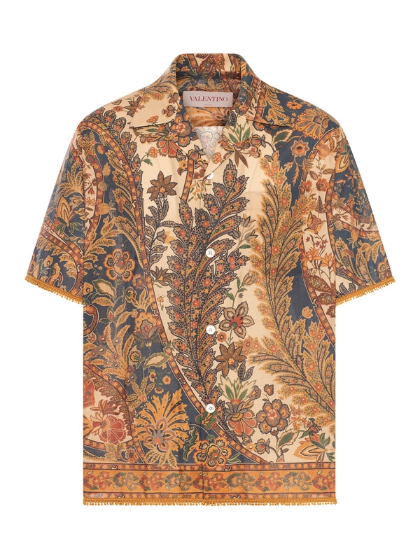 Botanical Printing Cotton Short Sleeve Shirt