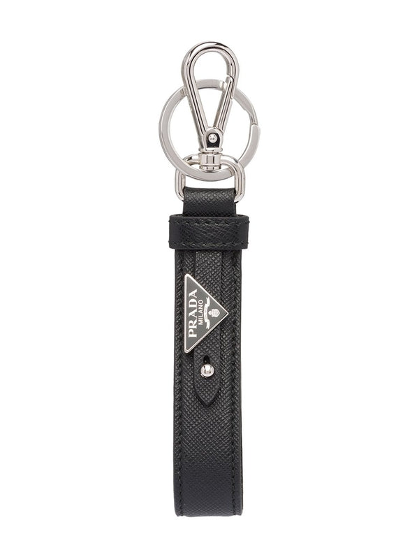 Triangle Logo Saffiano Leather Keyring