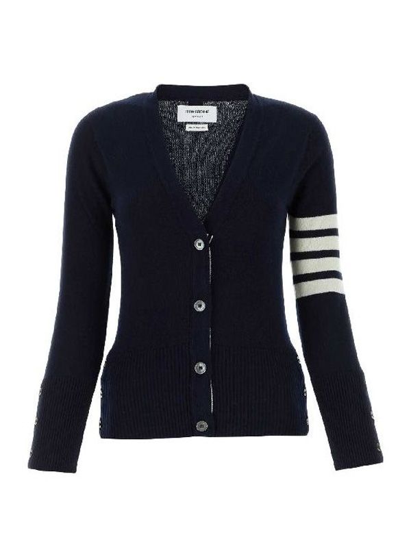 4-bar Armband V-neck Cashmere Cardigan