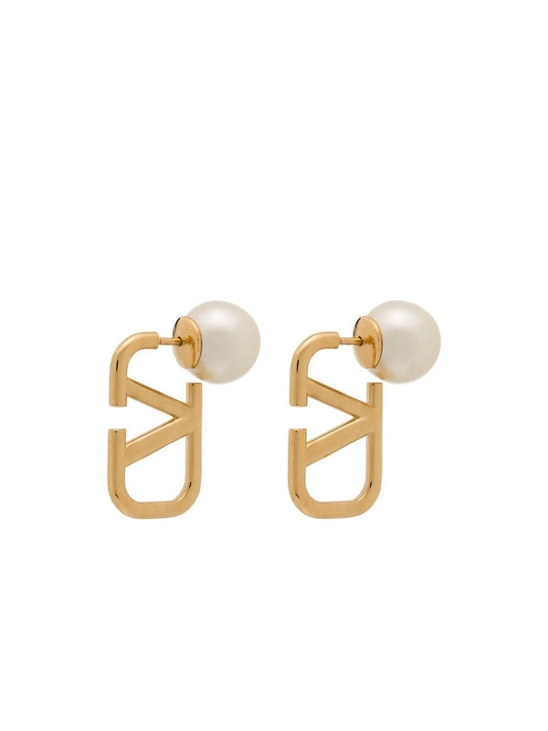 V Logo Pearl Decorative Earrings