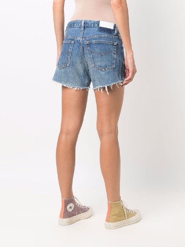 Low-Cut Flare Hem Denim Shorts