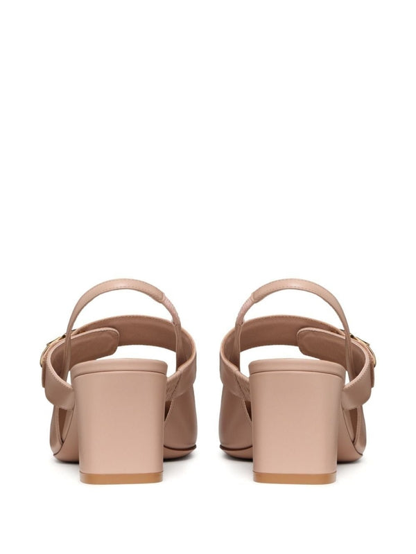 V Logo Decorated Leather Sandal Heels