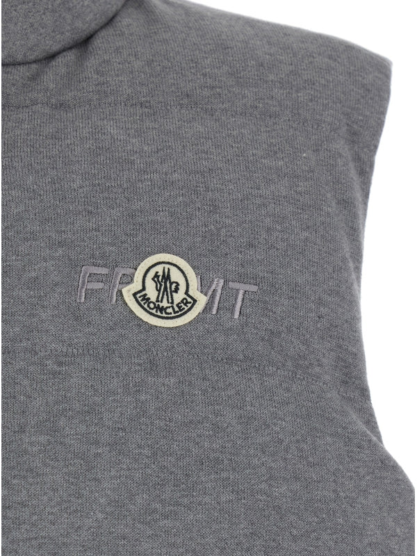 Grey Sleeveless Jacket with High Neck and Logo Patch on the Front in Cotton Man Vests
