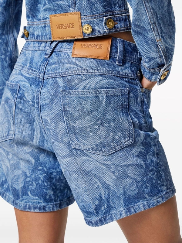 Baroque Printing Denim Shorts