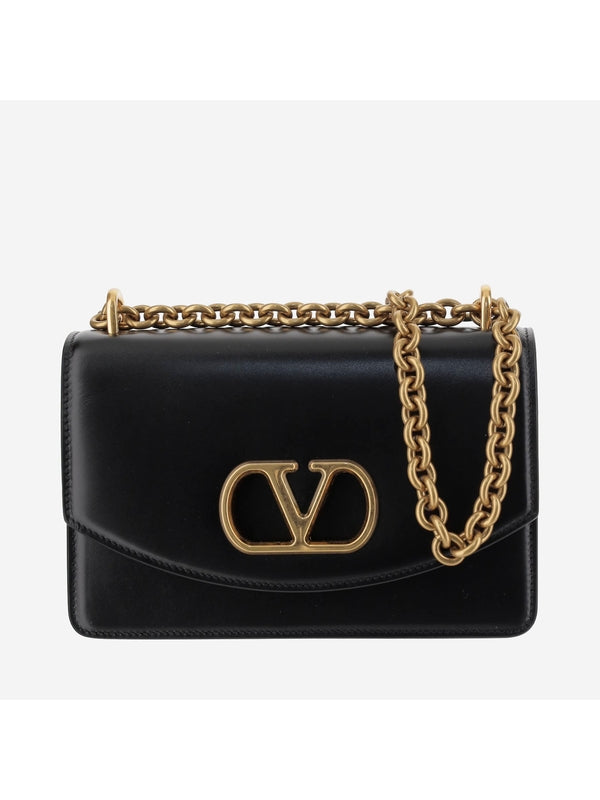 Vain Logo Chain Leather Shoulder Bag