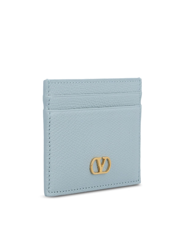 V Logo Leather Card Wallet