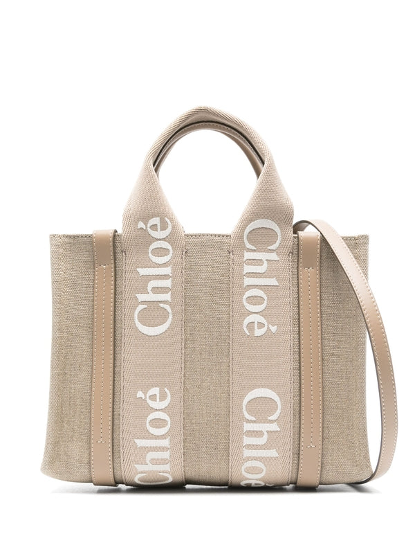 Woody Logo Linen Tote Bag