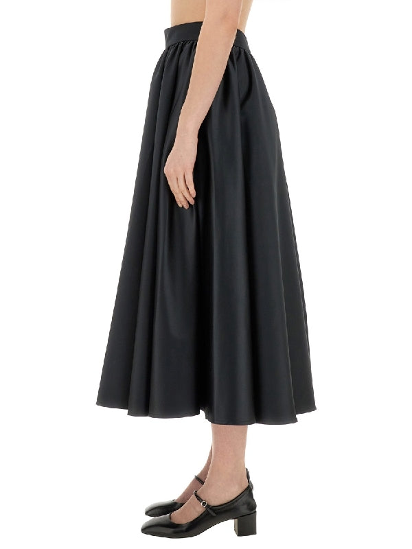 Black Satin Volume Midi Skirt
