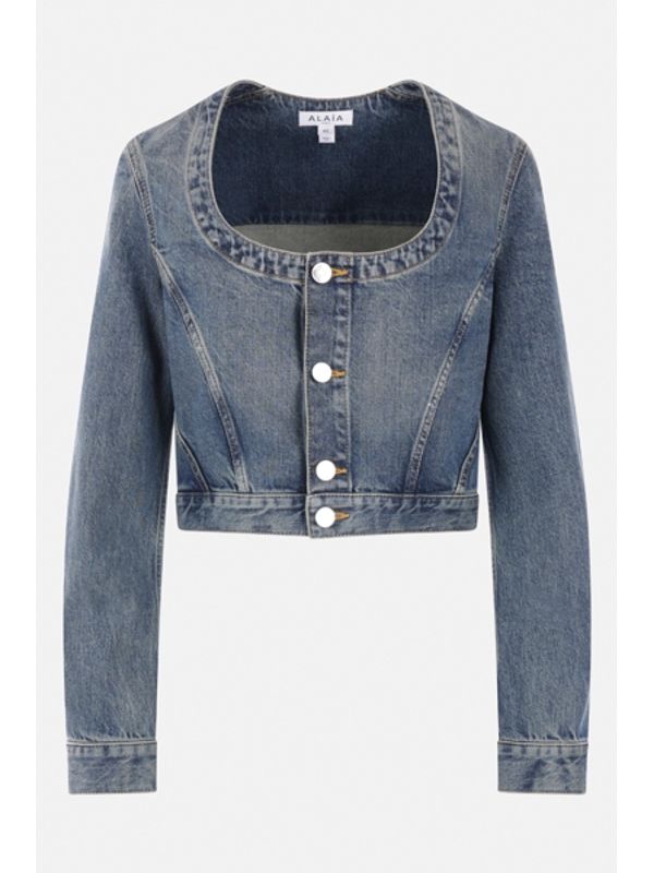 U-Neck Denim Cotton Cropped Jacket