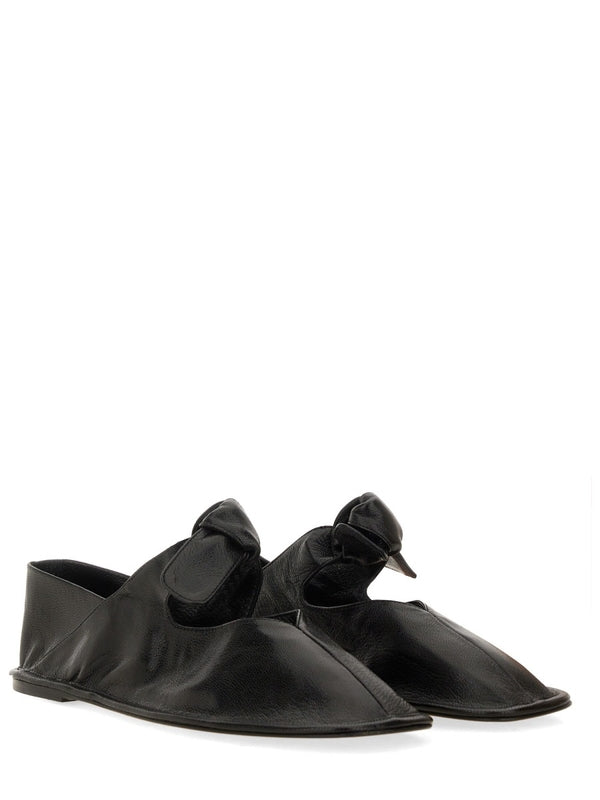 Black Lambskin Bow Flat Shoes