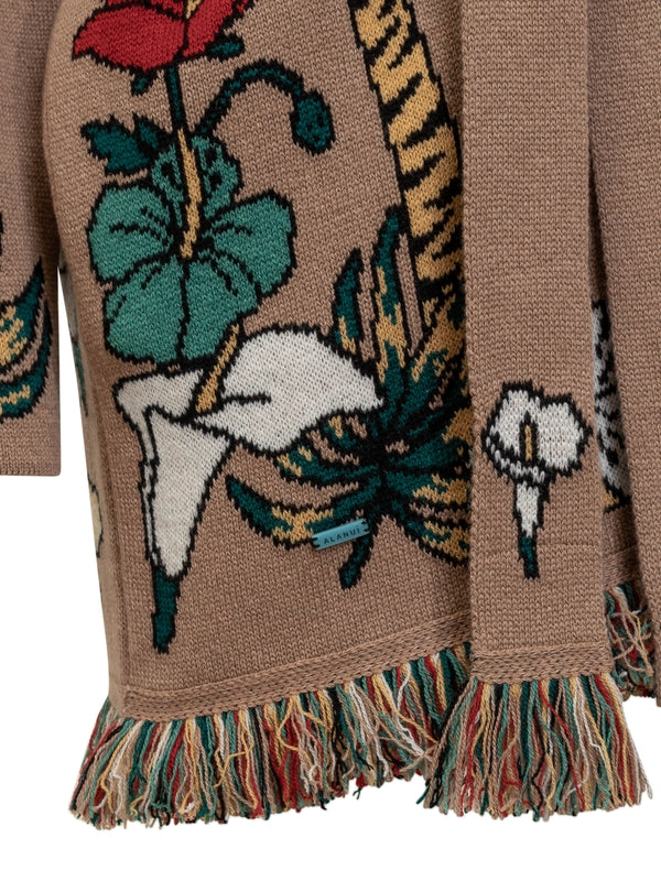 Jacquard Fringe Cashmere Cardigan