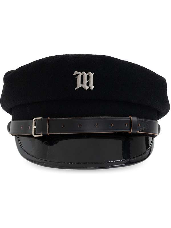 Metal Logo Leather Belt Wool Baker Boy
  Hat