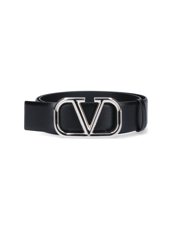 V Logo Leather Belt