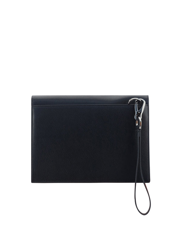 V Logo Leather Clutch