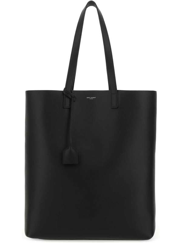 Black Logo Leather Tote Bag