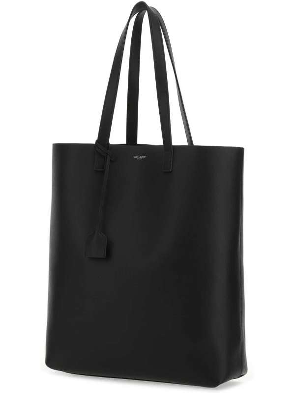 Black Logo Leather Tote Bag