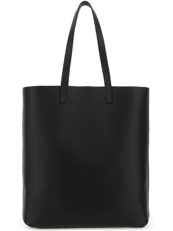 Black Logo Leather Tote Bag