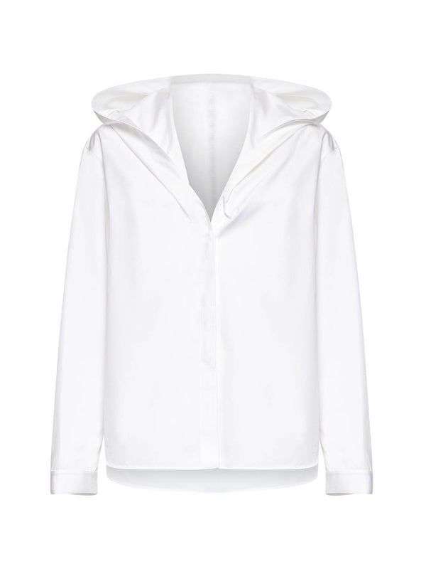 White Cotton Hooded Shirt