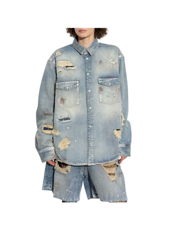 Distress Cotton Denim Shirt