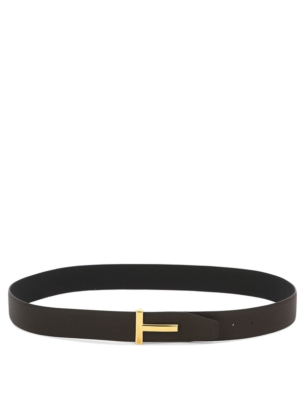 T-logo Buckle Leather Belt