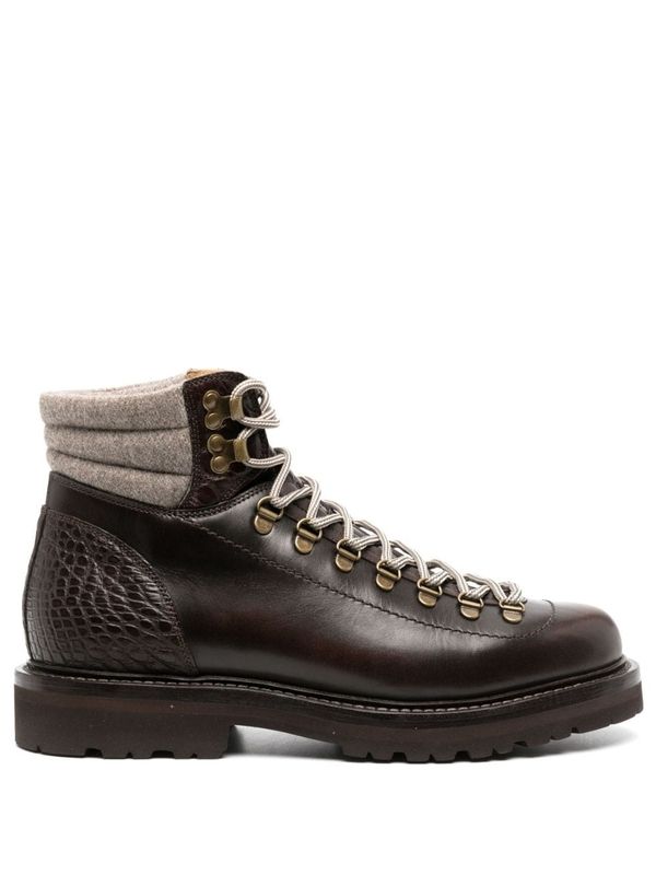 Croc Effect Leather Lace-Up
  Boots