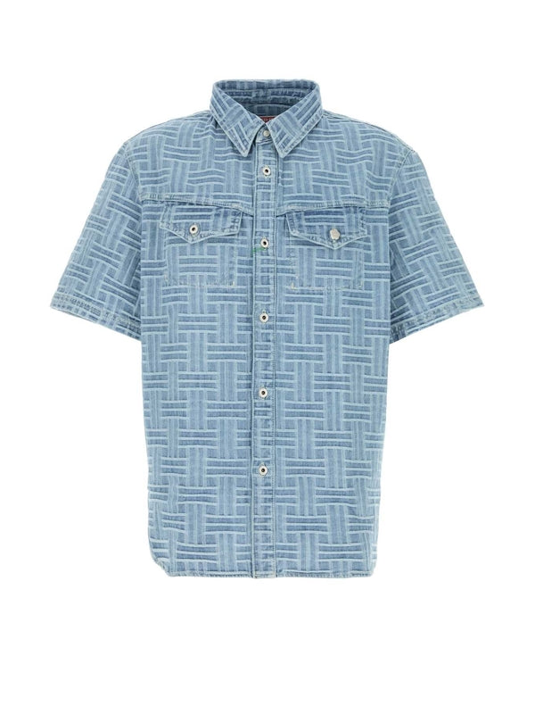 Pattern Detail Denim Short Sleeve Shirt