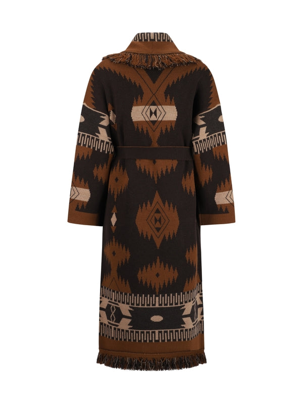 Jacquard Pattern Wool Long Cardigan