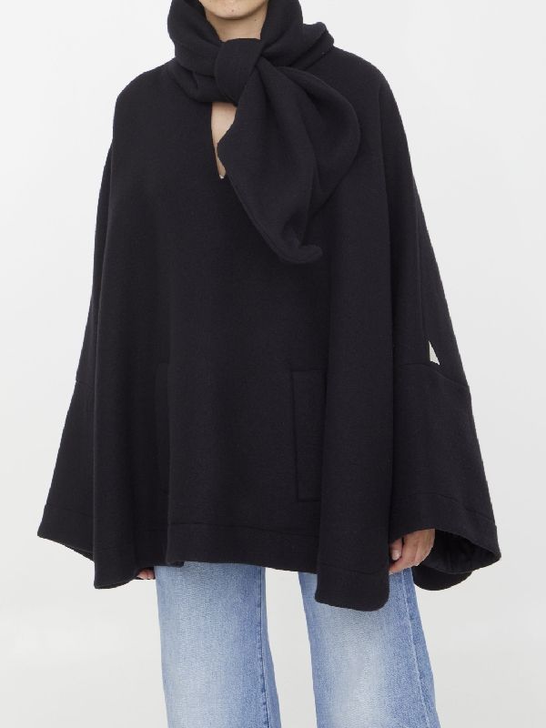 Bow Detail Wool Cape