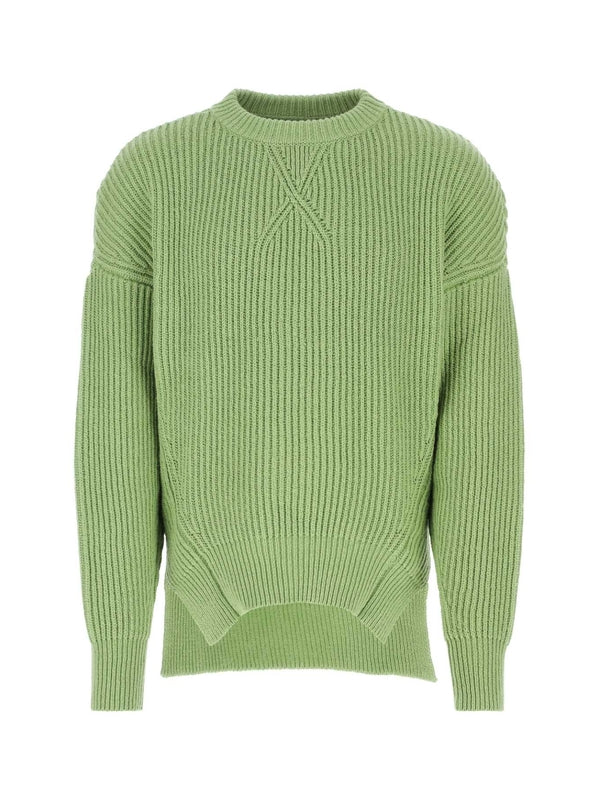 Wool Cotton Crewneck Ribbed Sweater
