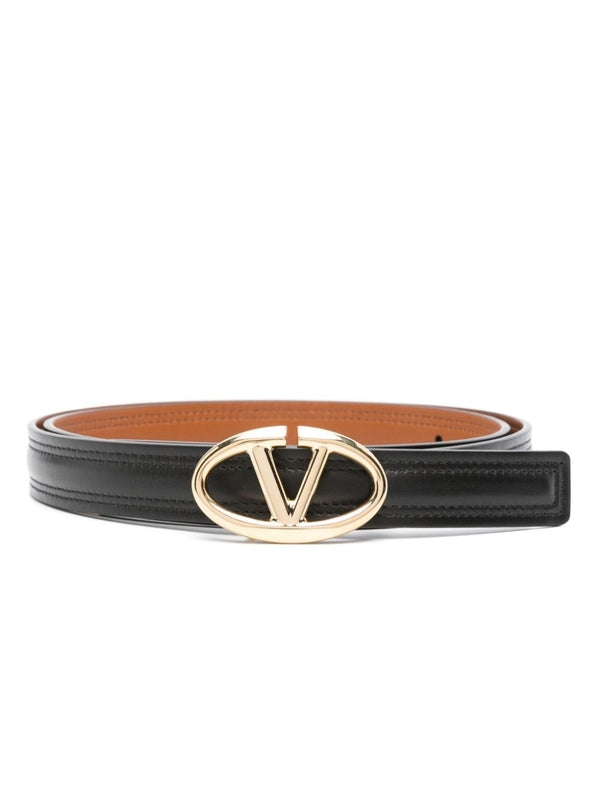 V Logo Buckle Leather Belt