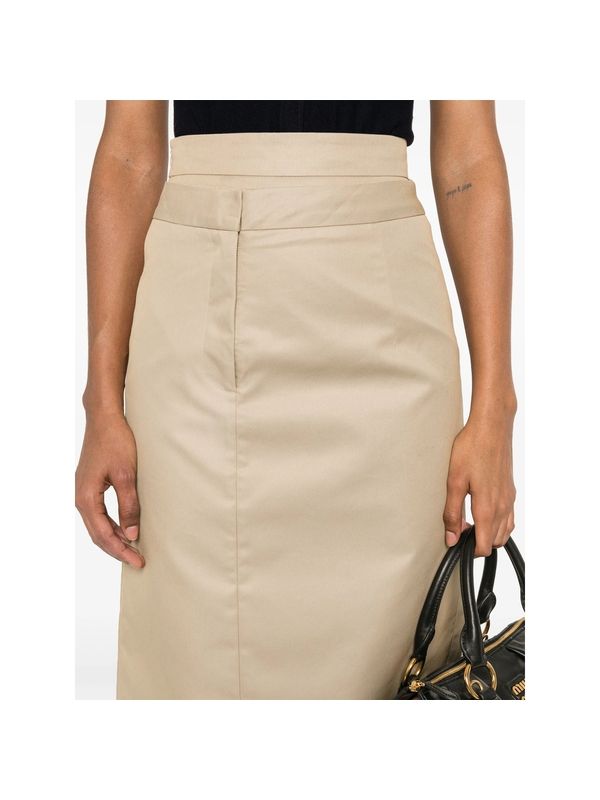 Layered Detail Wool Blend Midi Skirt