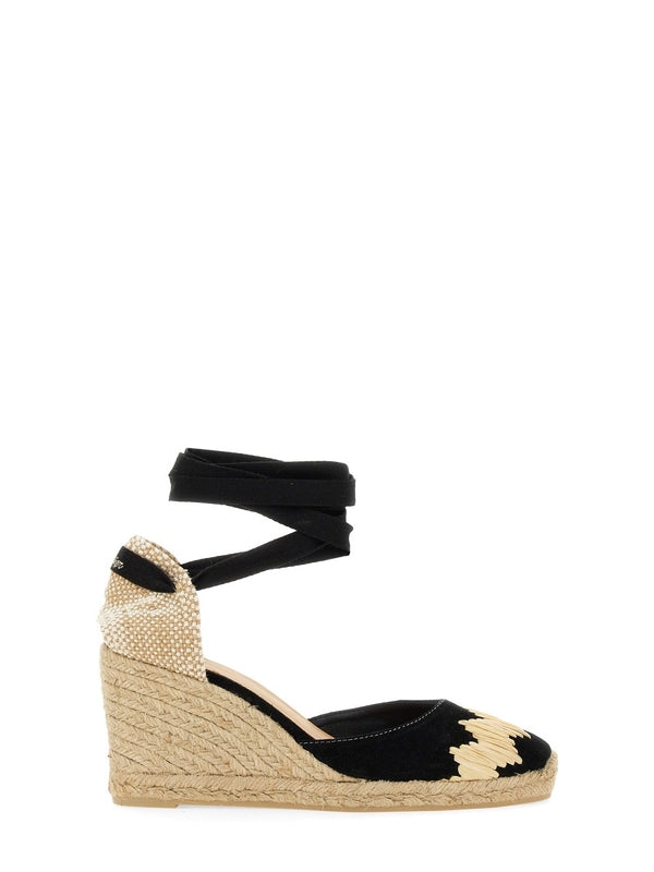 Castañer Black Beige Wedge Sandals