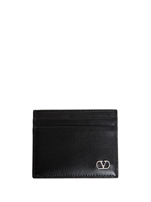 V Logo Leather Card Holder